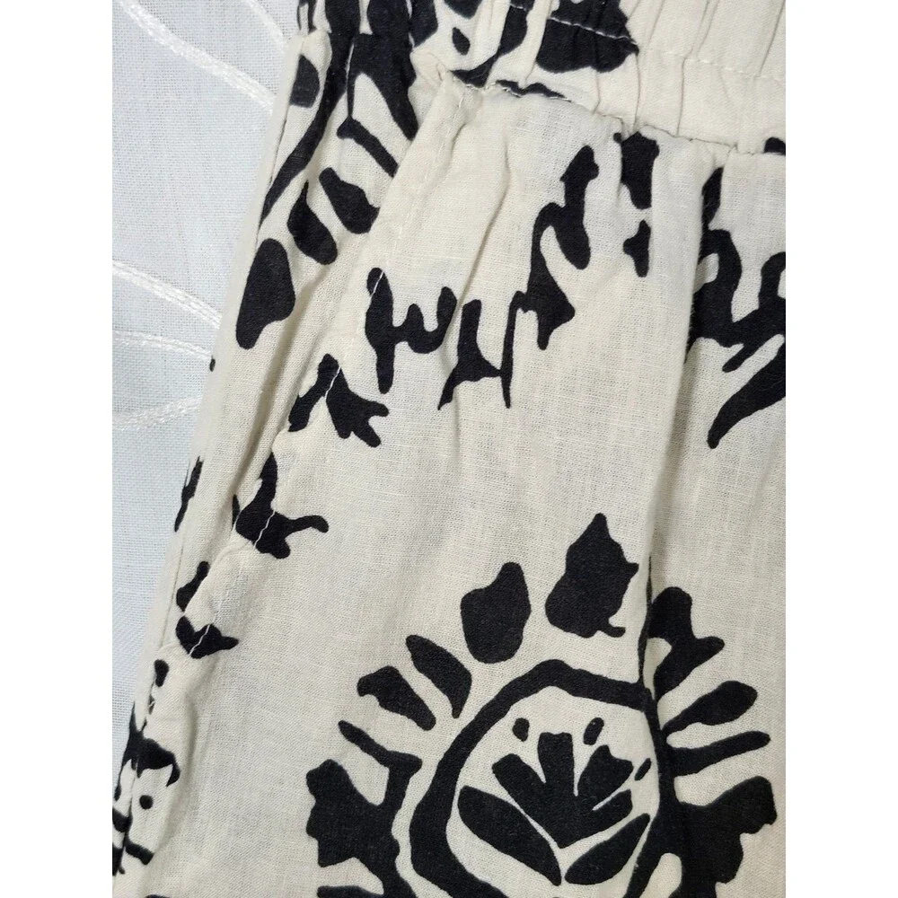 Christian Siriano Womens Small Linen Blend Wide Leg Palazzo Pants Black Cream